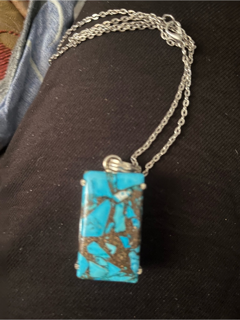 Turquoise Rectangle Pendant Necklace - Silver Chain